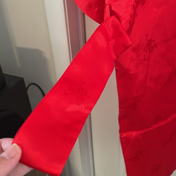 Embroidered kimono Negligee Two pockets Damask satin fabric tone-on-tone pattern - Picture 8 of 10